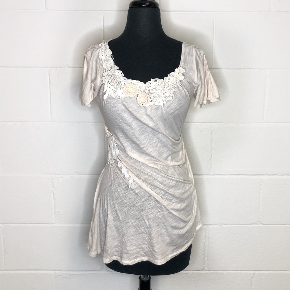 Anthropologie Deletta Off White Tunic Top With Rosettes Cottagecore Fairycore